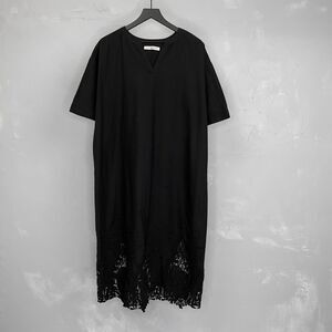 Gallarda Galante Especial Japan Black Woven Cotton Dress w/ Lace Bottom One Size